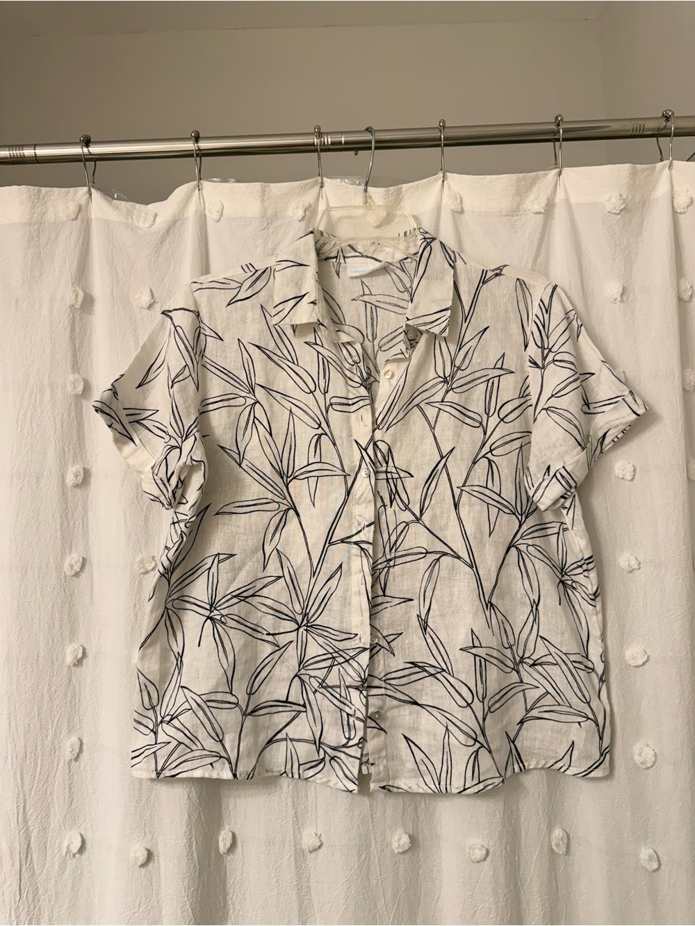 Cynthia Rowley White Linen Shirt with Navy Botanical Line Print